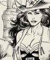 Hawkman, The Flash and Wonderwoman Elseworlds Western. Unpublished. Pencils by Sergio Cariello. Inks by John Dell. &copy;DC Comics.